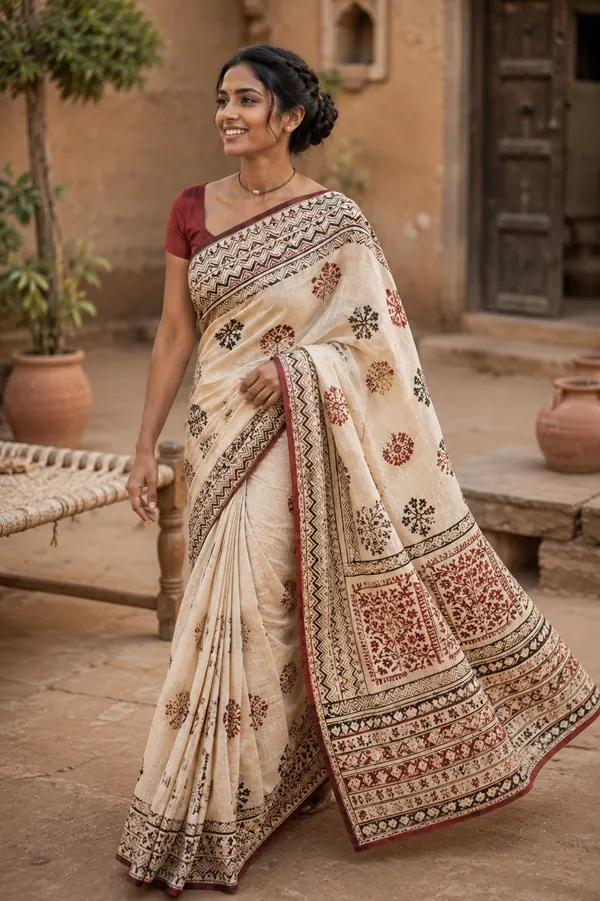 Bagh Print saree on model