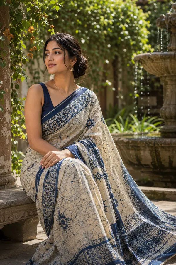 Bherugarh saree on model
