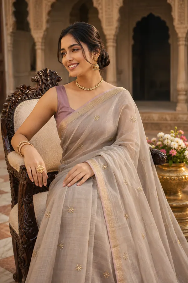 Chanderi saree on model
