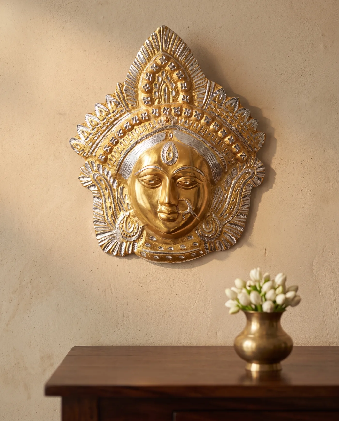 Durga Face Mask - Gold with Silver Crown