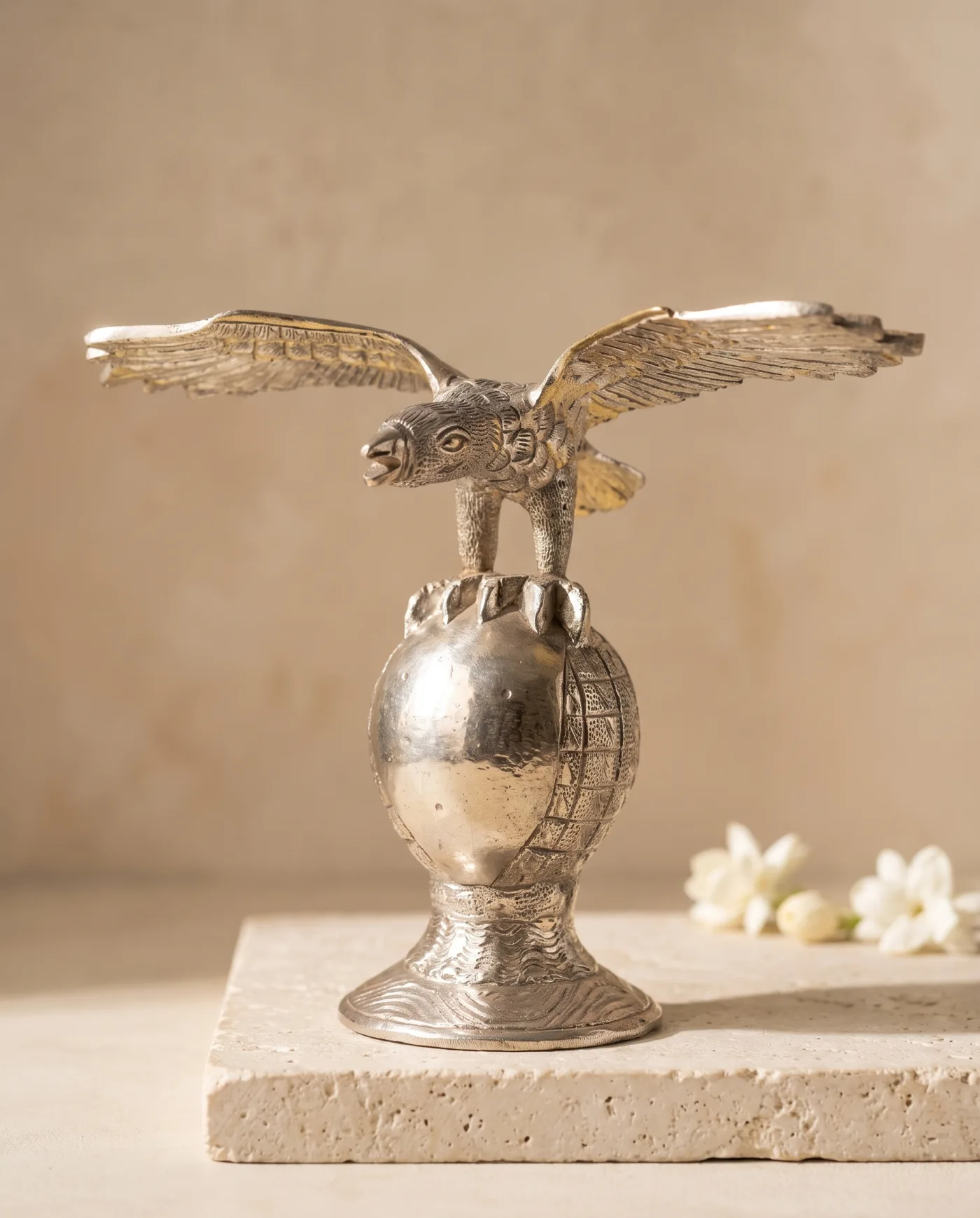 Eagle on Hammered Egg Vessel - Silver