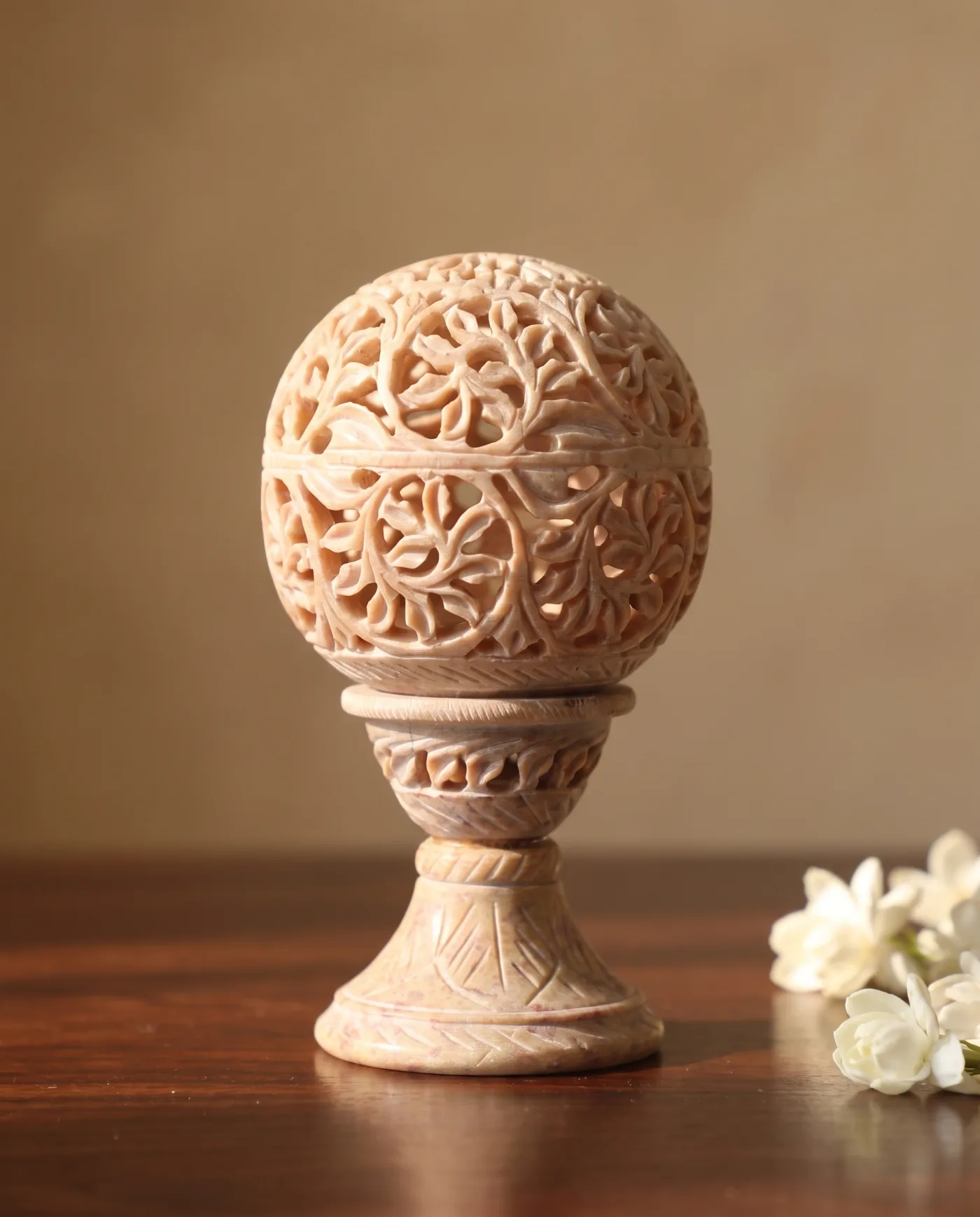 Soapstone Lattice Sphere on Pedestal