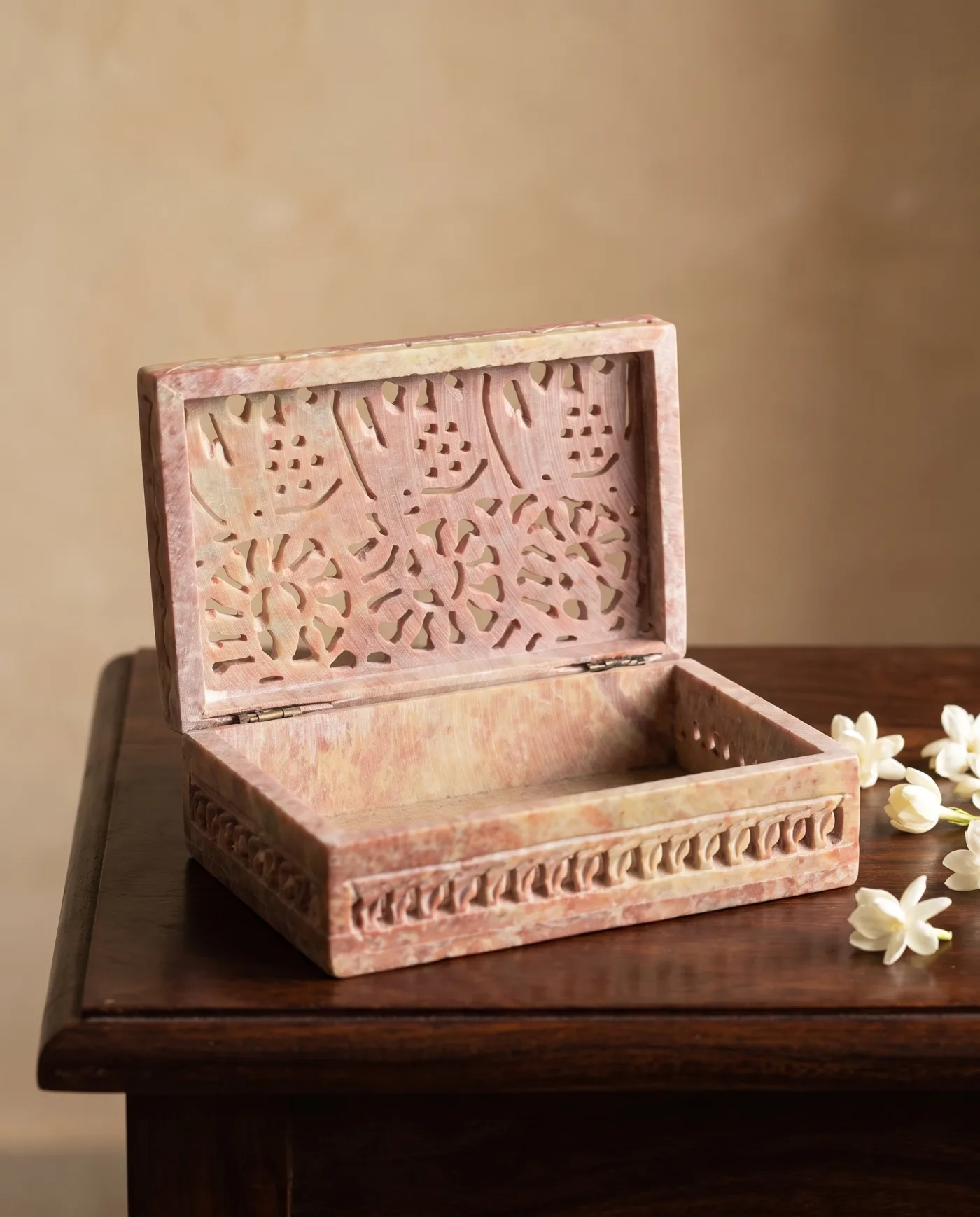 Trinket Box - Carved Soapstone Openwork Lid
