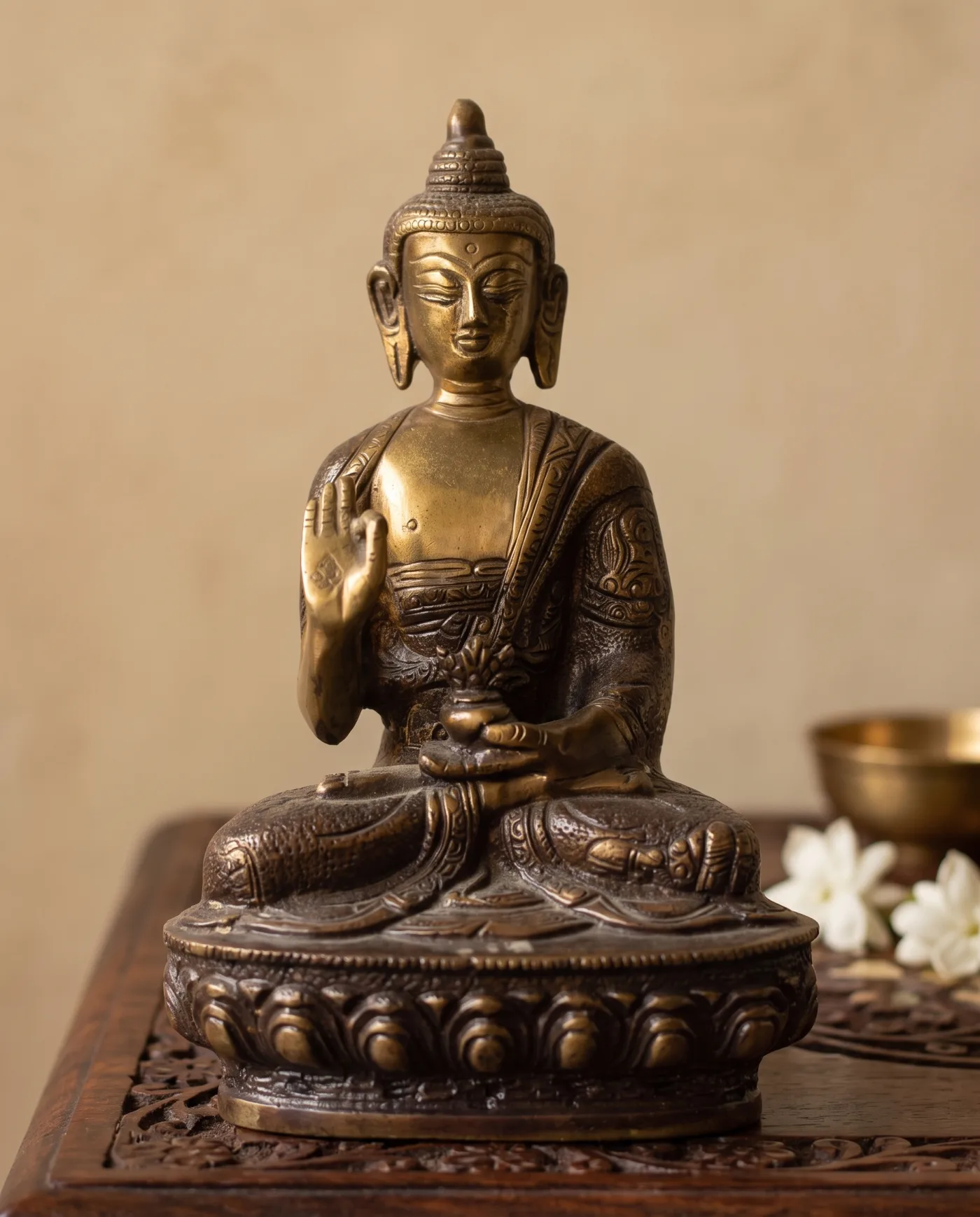 Buddha Statue - Bronze on Lotus