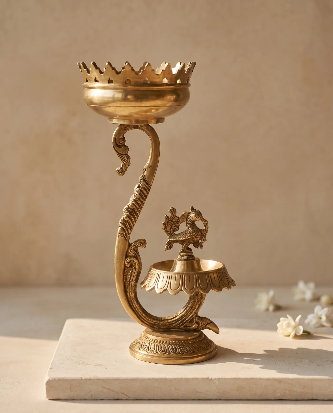 Peacock Oil Lamp Stand - Brass
