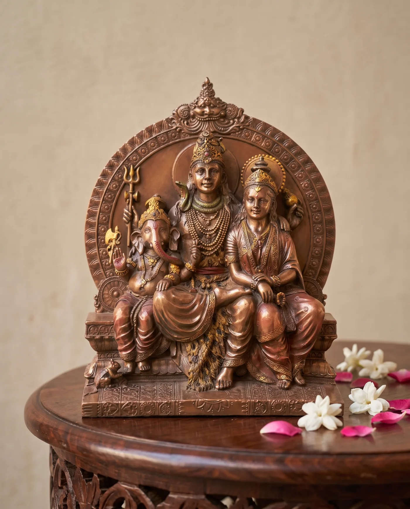 Shiv Parivar Relief Plaque - Copper Bronze