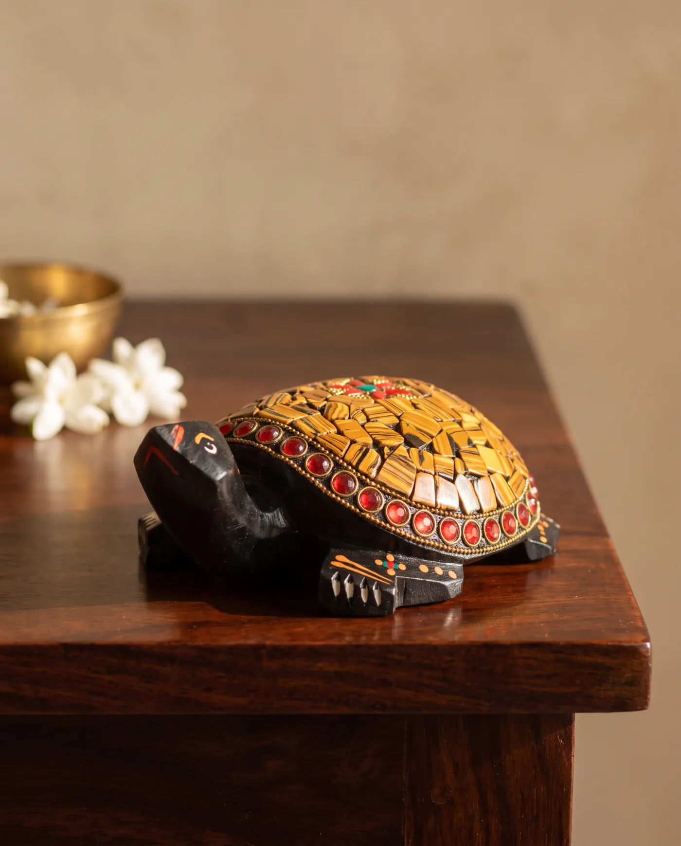 Wooden Turtle - Tiger-Eye Mosaic Shell