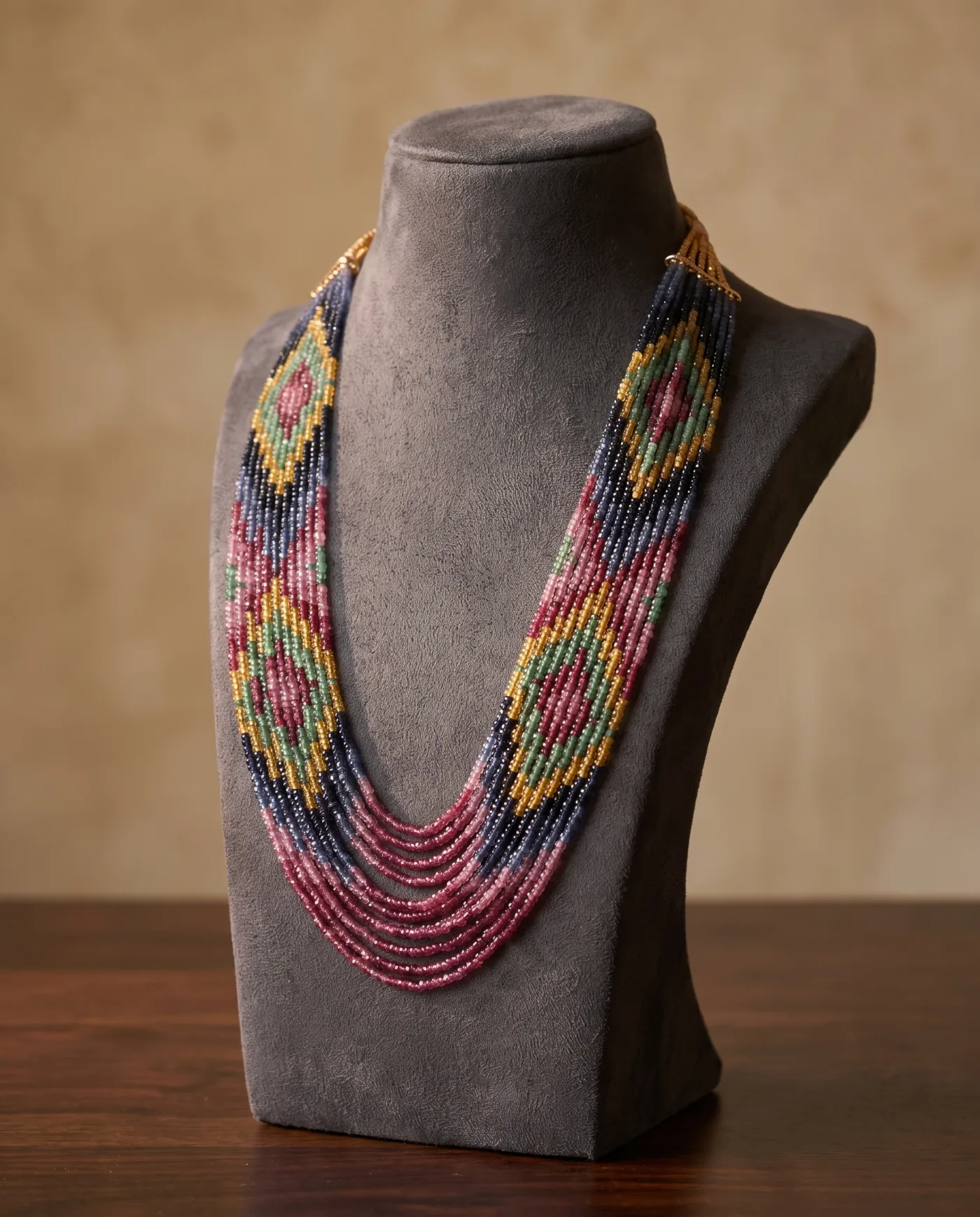 Necklace - Multi Strand Beaded Diamond Lattice