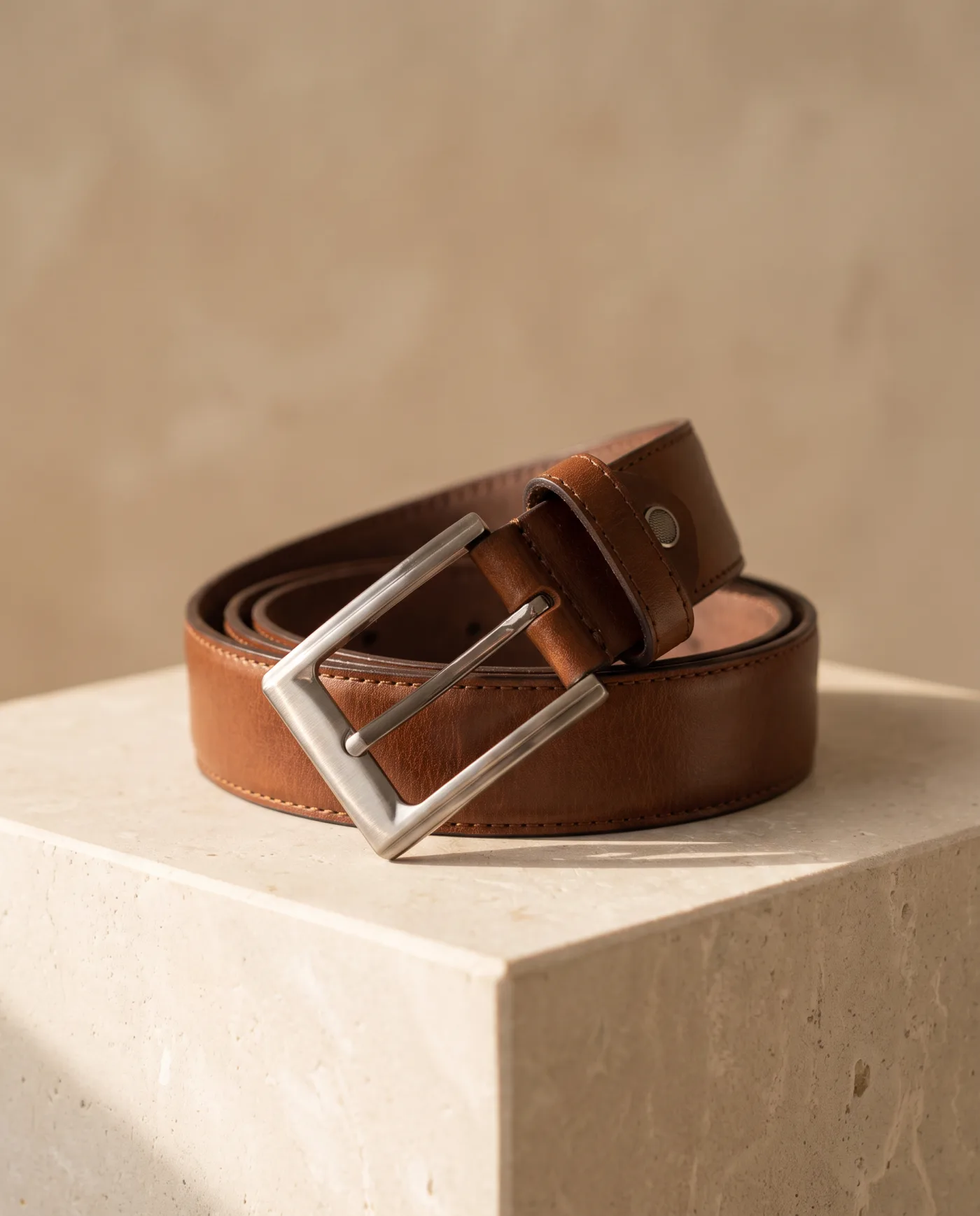 Belt - Mid Brown Smooth Leather Silver Buckle