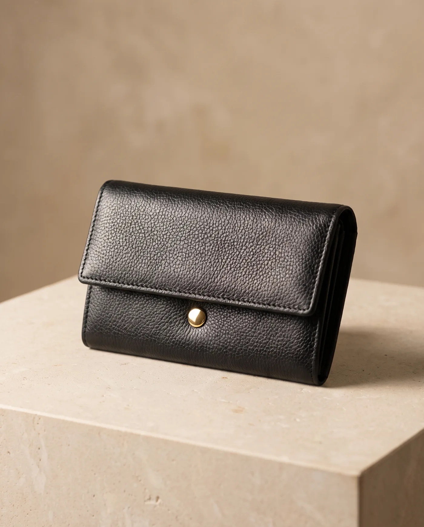 Clutch - Black Pebbled Leather with Gold Stud
