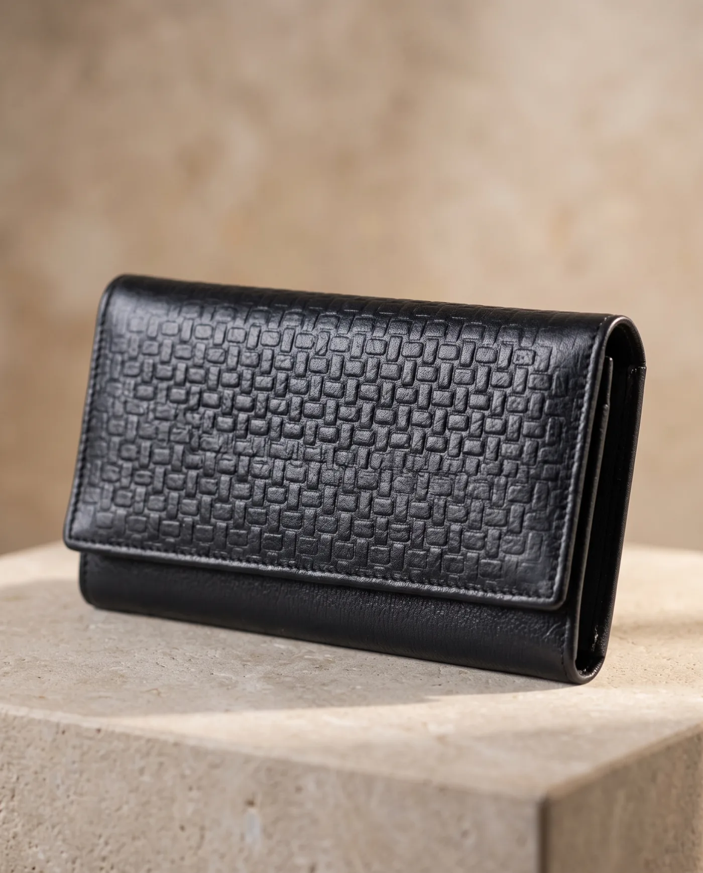 Clutch Wallet - Black Basket Weave Embossed