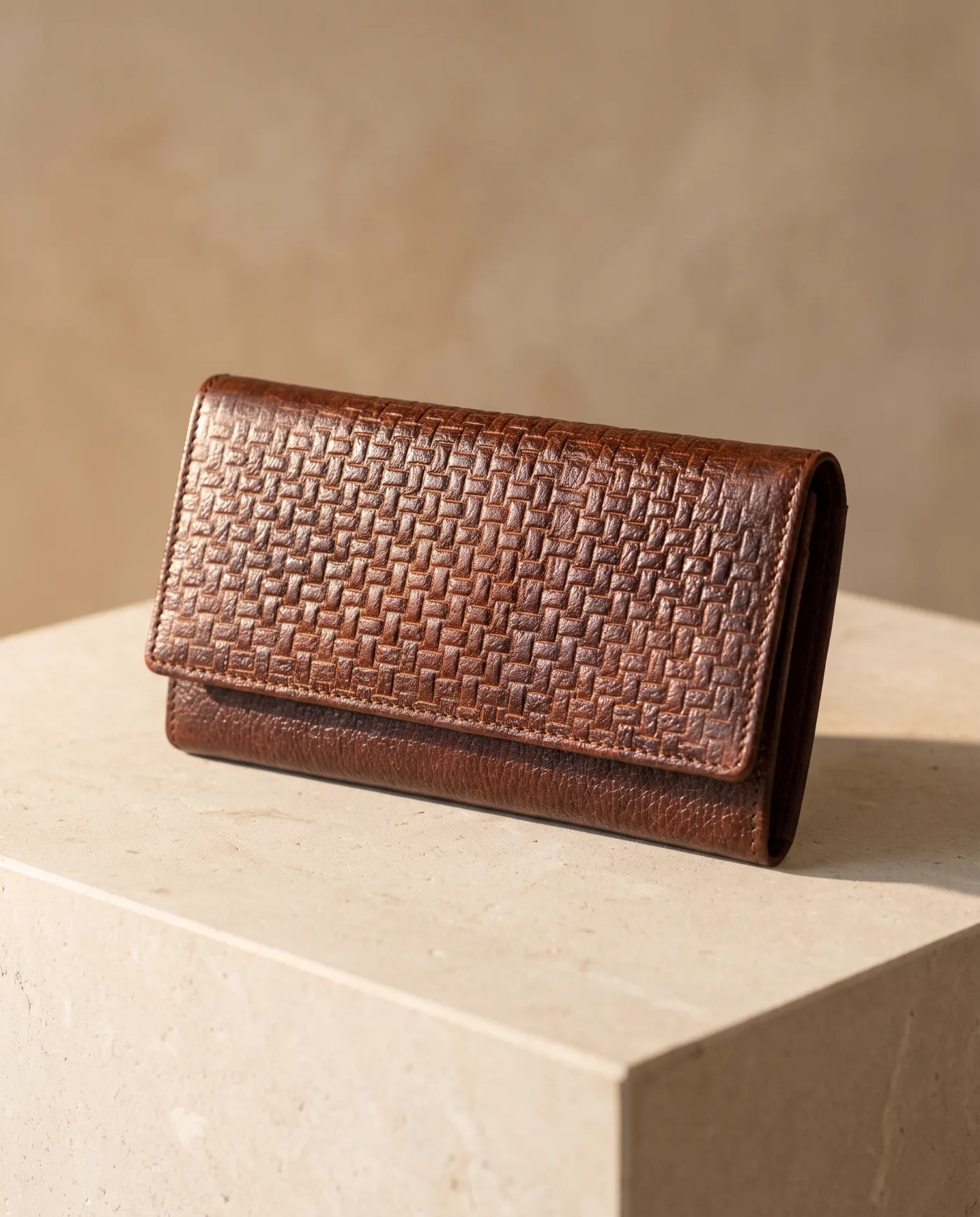 Clutch Wallet - Brown Basket Weave Embossed