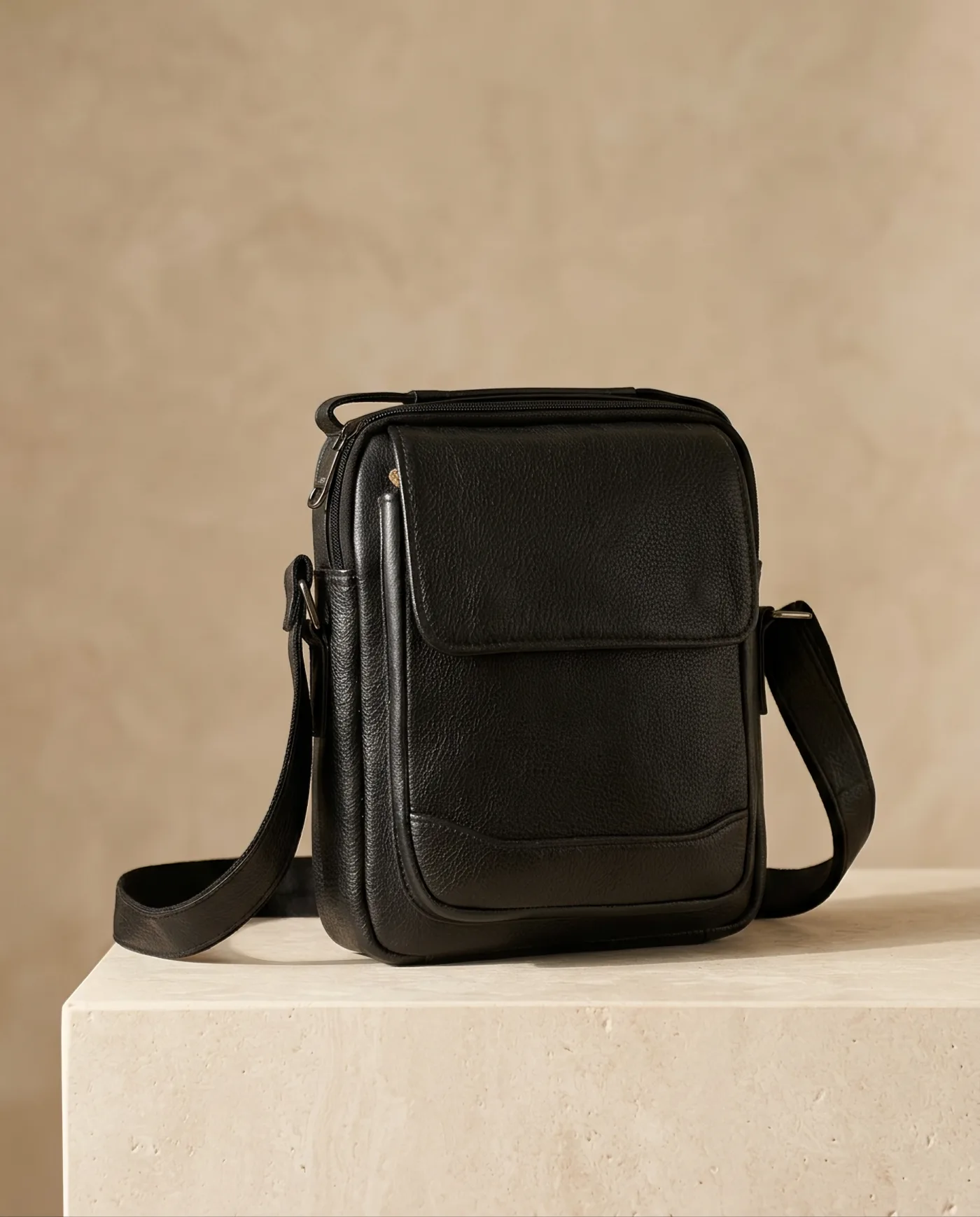 Crossbody Messenger - Black Leather