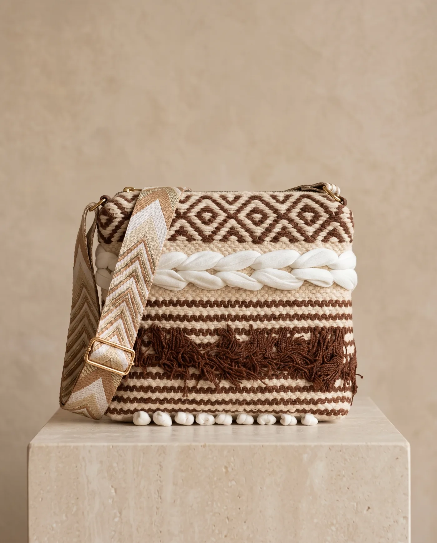 Shoulder Bag - Kilim Woven Brown and Cream