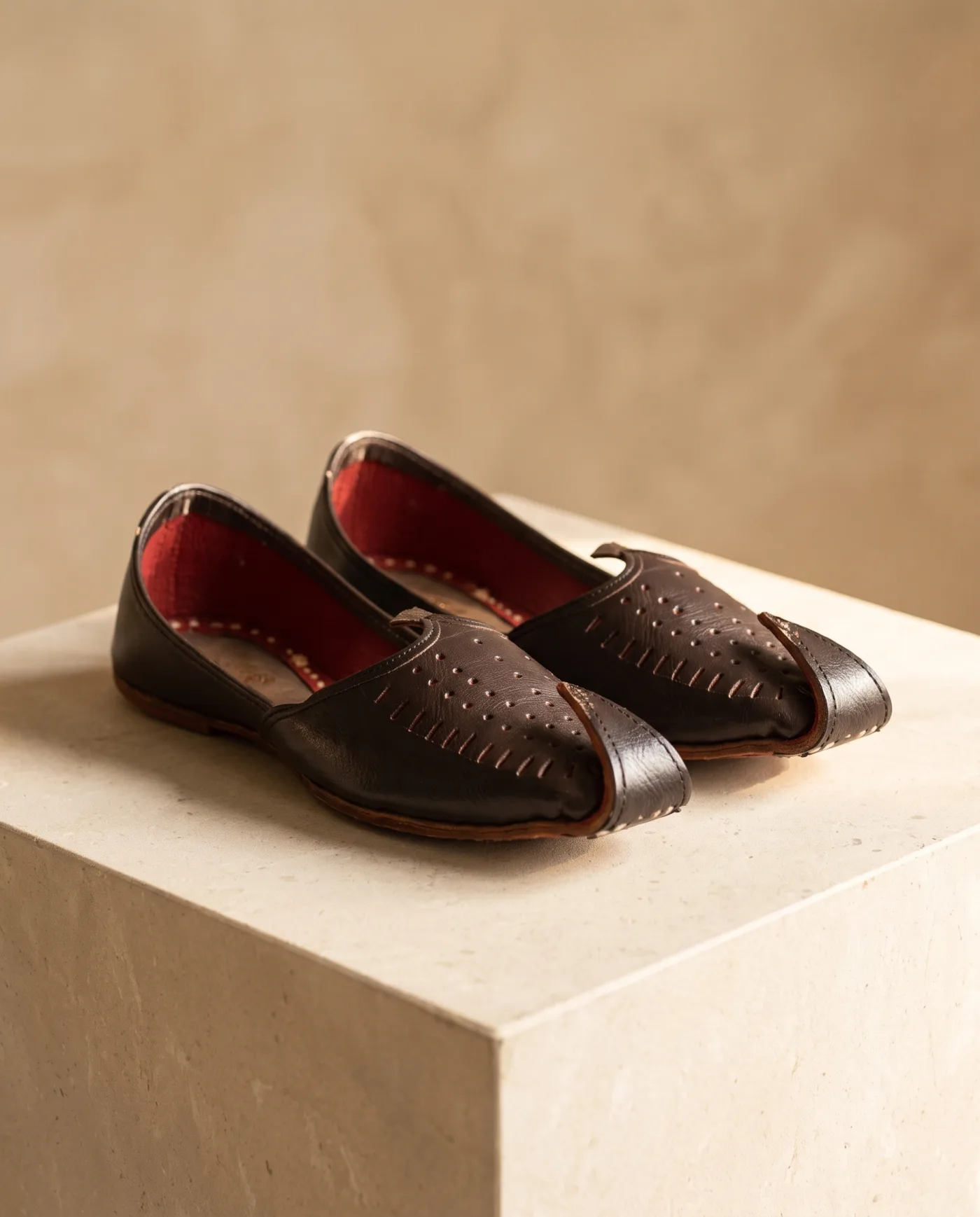 Mojari - Dark Brown Perforated with Red Lining
