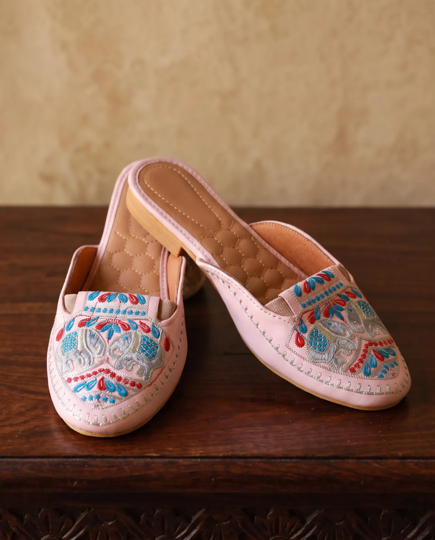 Jutti - Blush Pink with Turquoise Embroidered Toe