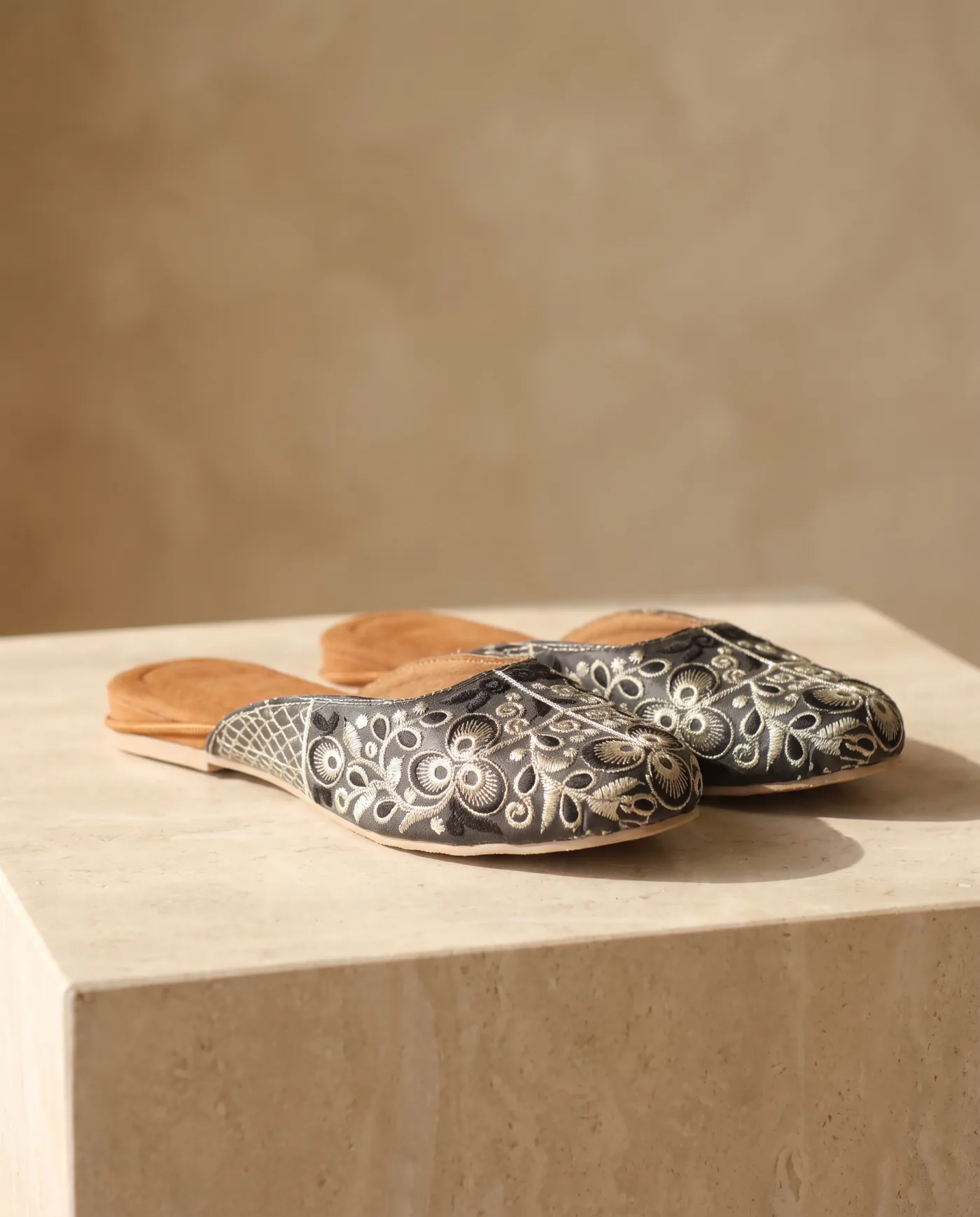 Jutti - Charcoal Grey with White Paisley Embroidery