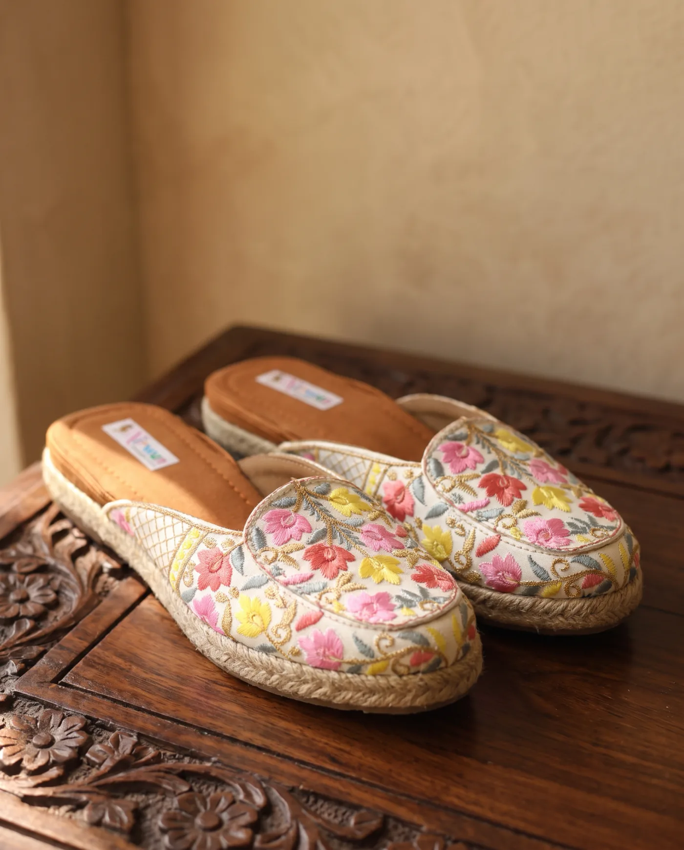 Jutti - Cream with Pastel Floral Embroidery