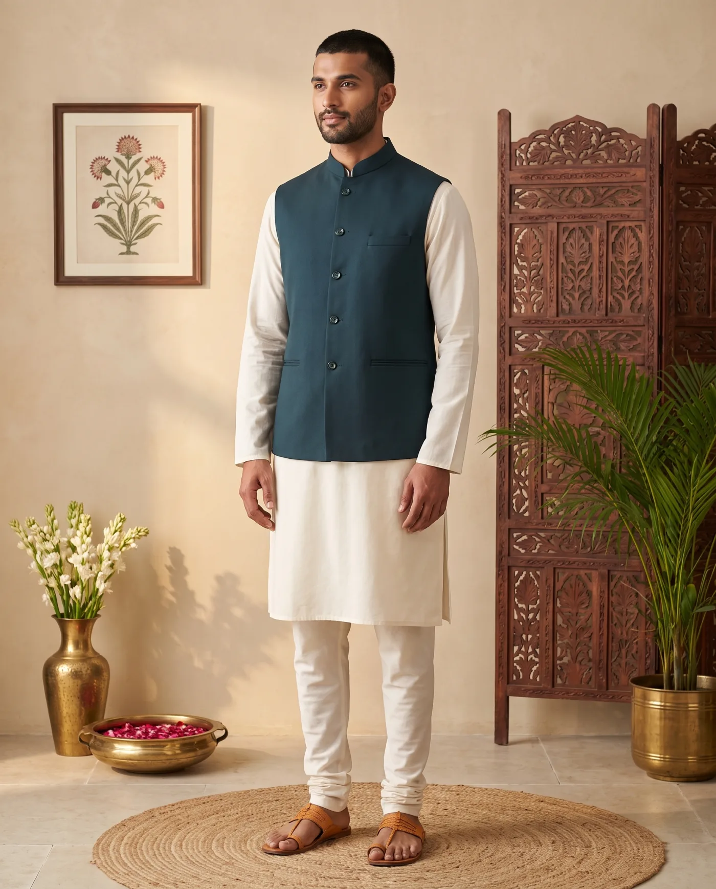 Nehru Jacket - Petrol Teal Plain