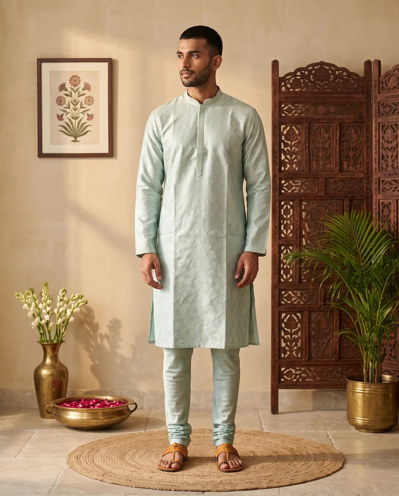 Kurta - Pale Mint Silk Tone on Tone