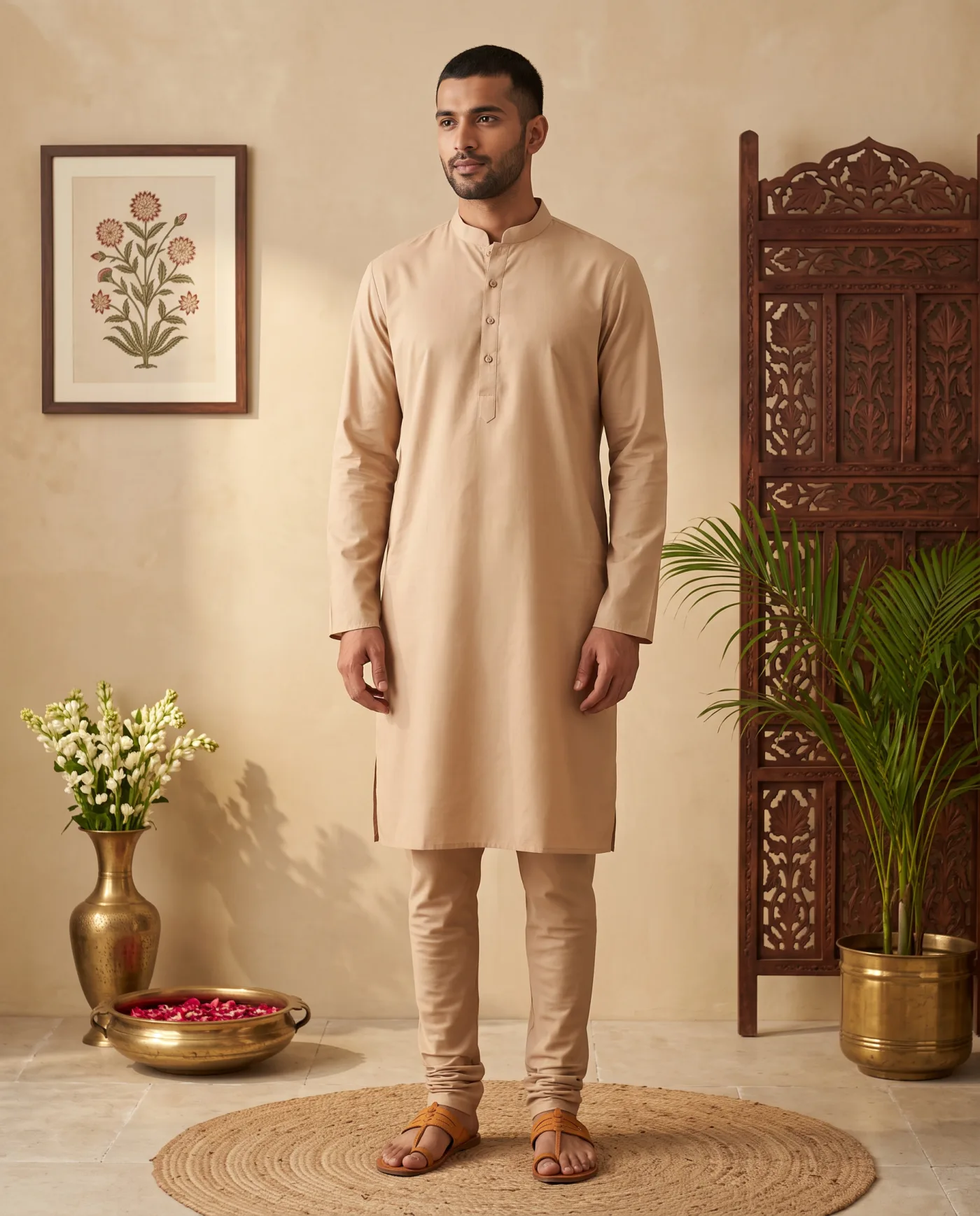 Kurta - Plain Sand Beige Cotton