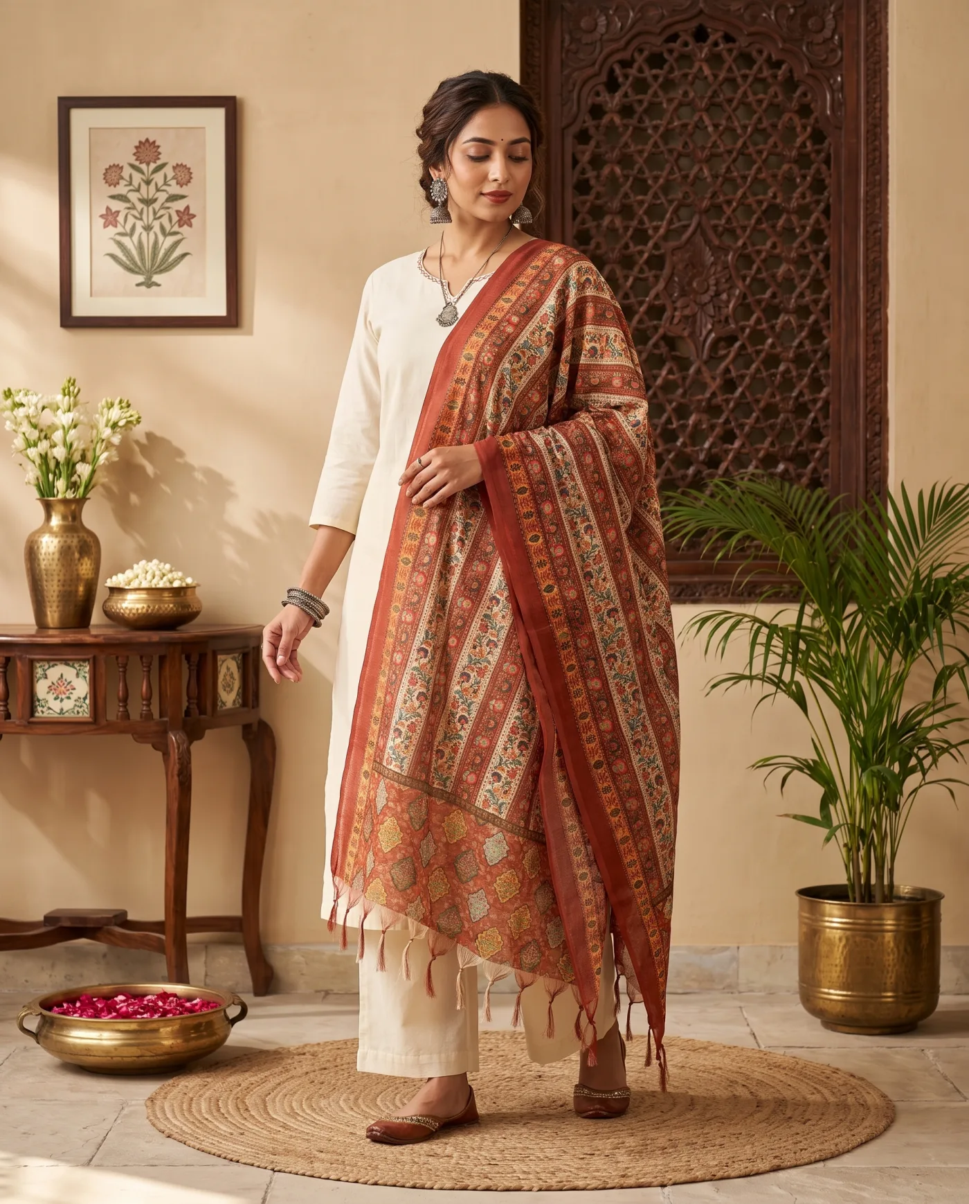 Dupatta - Terracotta Block Print