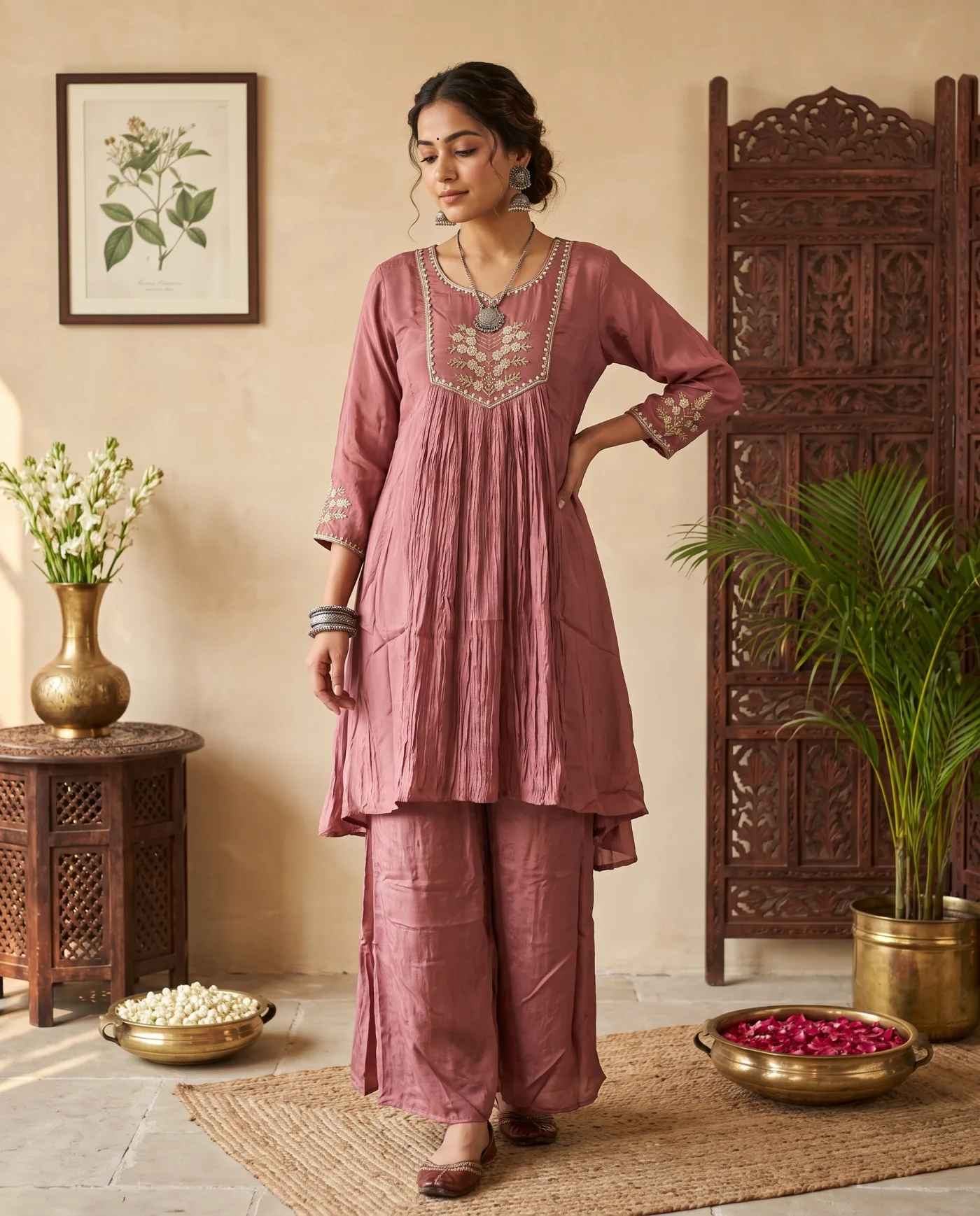 Kurta Set - Dusty Rose Crinkled