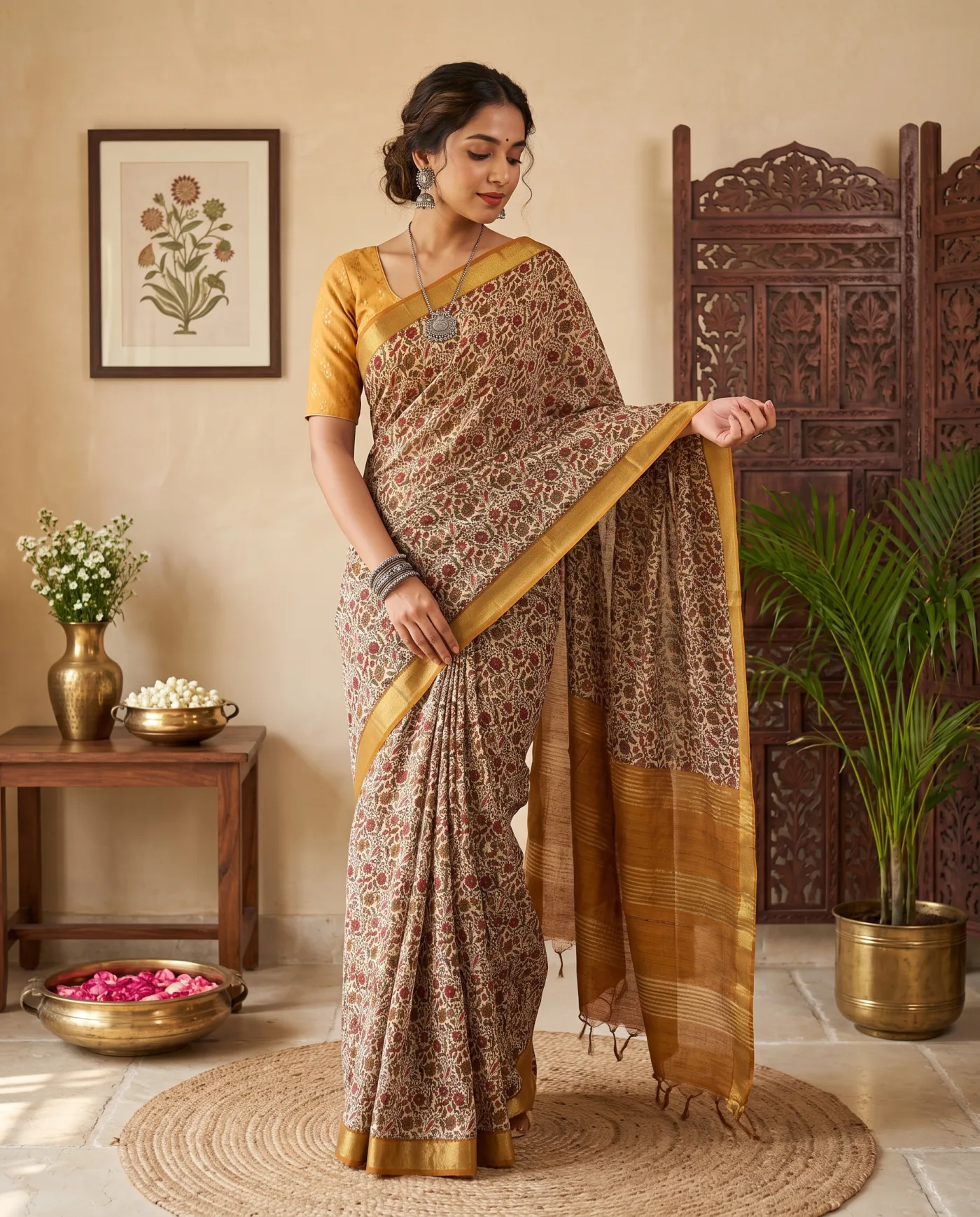 Bagh Print - Cream Red Floral