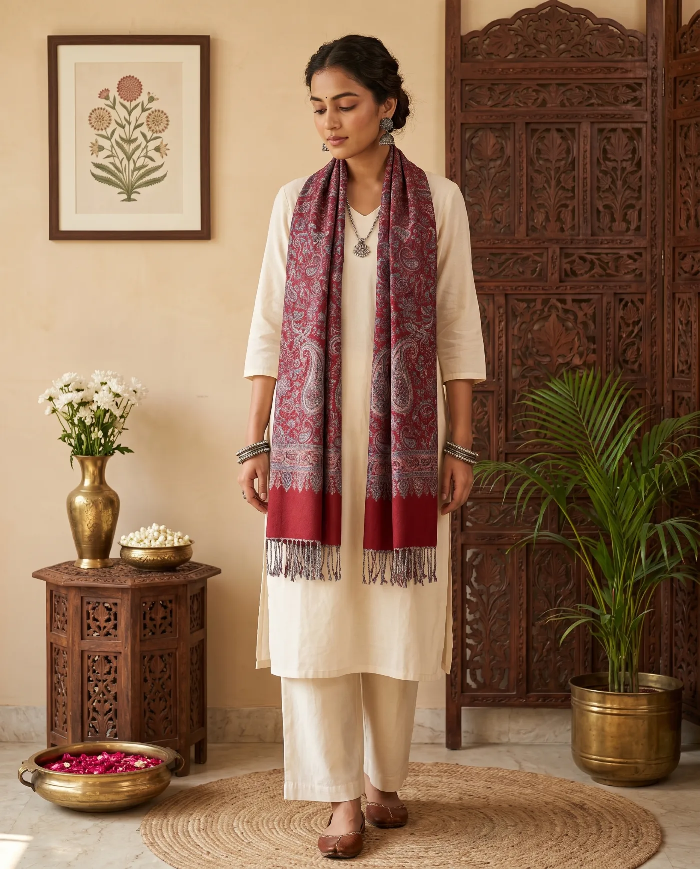Scarf - Crimson Kani Paisley Stole