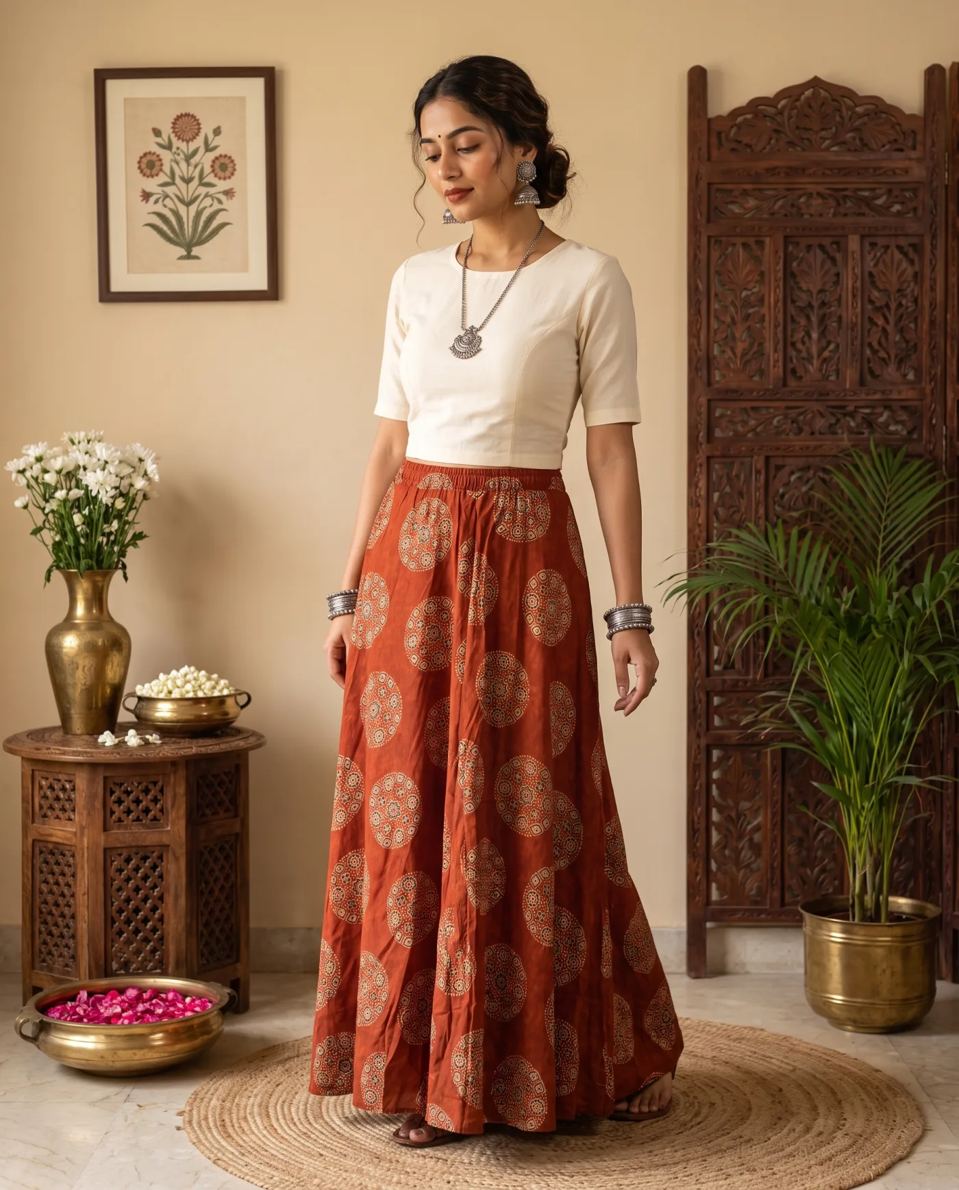 Skirt - Rust Medallion Block Print